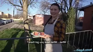 Babe fucks with agent outside