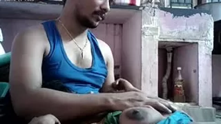 Maid with natural boobs fucks with husband