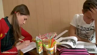 Brunette gets cum on the exam