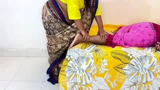 Stepmom fucks with friend on the bed