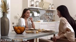 Woman and girl fucking with triple penetration on the couch