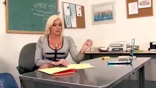 Blonde grown-up giving blowjob