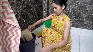 Desi sister-in-law at the bathroom