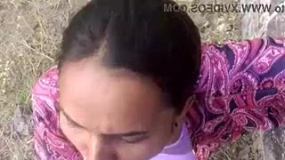 Wife gets cum outdoor