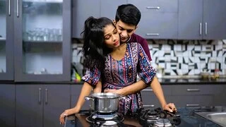 Hindu girlfriend in the kitchen