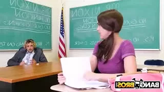 Busty teacher with puffy pussy