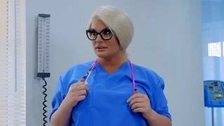 Gagging nurse on the bed