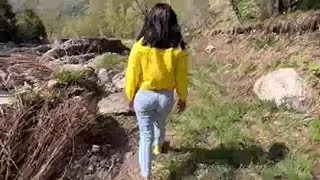 Traveler with a working mouth on the nature