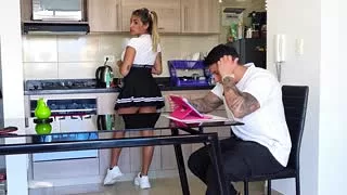 With pussy gets cum on the table